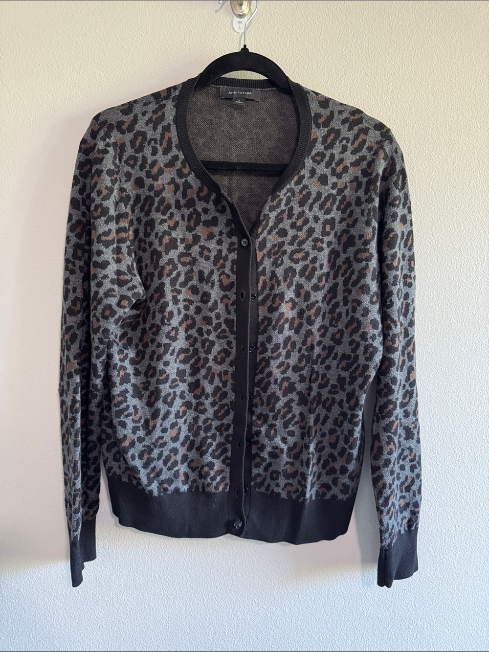 Ann Taylor Grey Leopard Print Cardigan